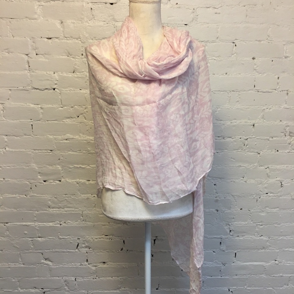 Julie Vos large wrap scarf pink white floral viscose